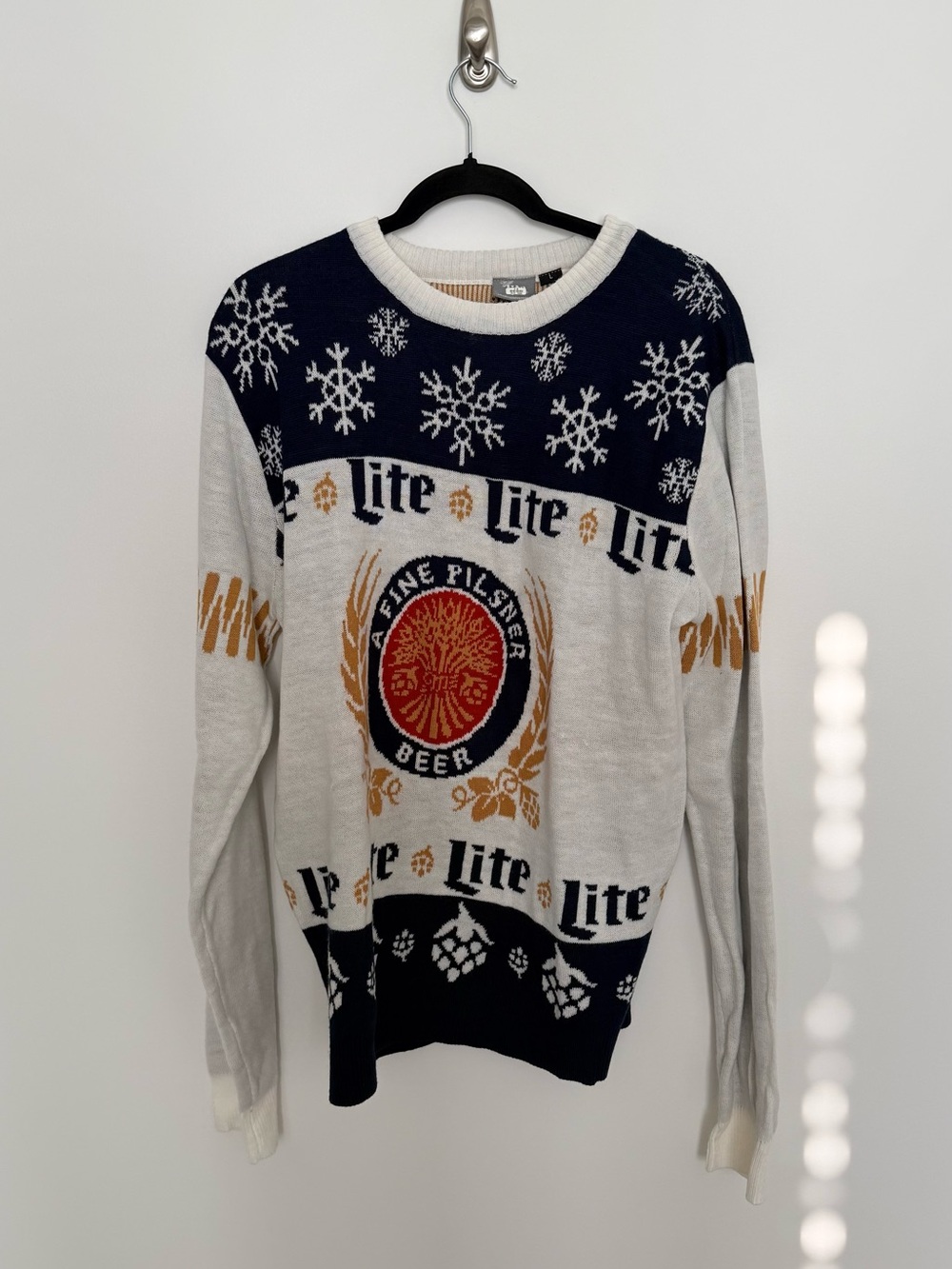Miller Lite Beer Logo Crewneck Sweater - White & Navy